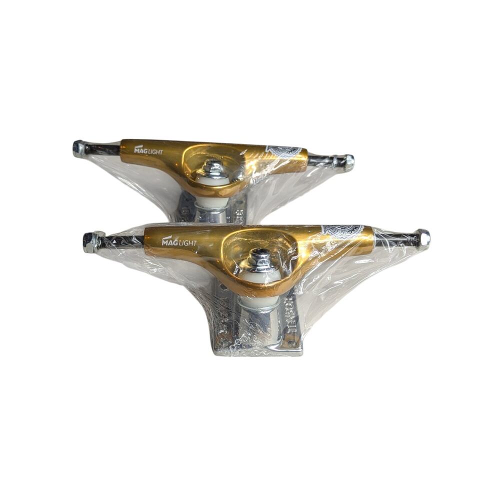 Tensor Mag Light Glossy Gold/Silver 5.25 Skateboard Trucks Set Of 2 New/Sealed
